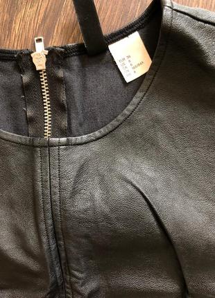 Платье кожаное hm, h&m, s, xs, кожа, экокожа, чёрное3 фото