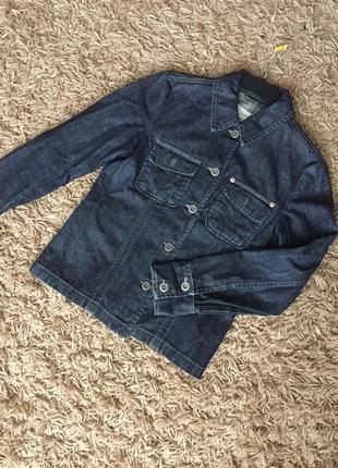 Темно-синий приталенный джинсовый пиджак next. р.12uk {наш р.46}