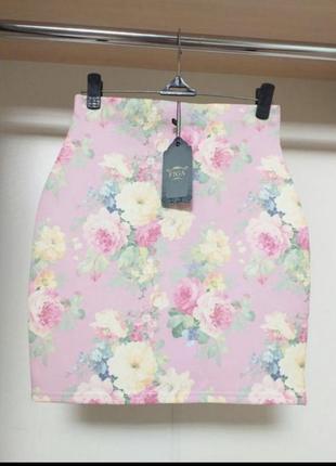 Летняя юбка в цветочный принт из комфортного неопрена2 фото