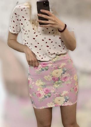 Летняя юбка в цветочный принт из комфортного неопрена1 фото