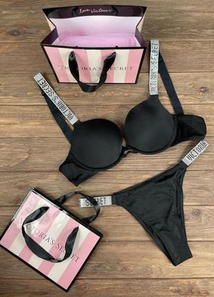 Женский набор трусики + бюстгалтер victoria's secret стразы