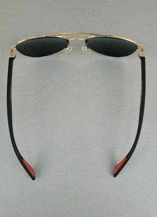 Prada окуляри краплі чоловічі чорні сонцезахисні в золотий металевій оправі5 фото