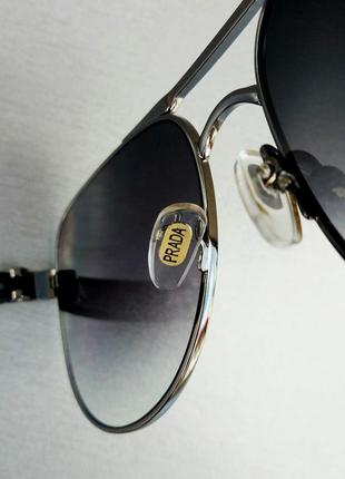 Prada очки капли мужские солнцезащитные темно серые с градиентом в серебре7 фото