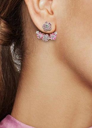Серебрянные серьги цветение персика сережки серебро 925