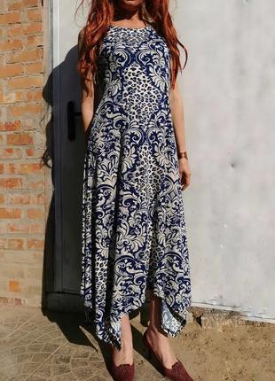 Сукня сарафан асиметричне в принт візерунок стрейч розкльошені izabel london довге максі3 фото