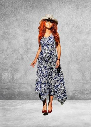 Платье сарафан асимметричное в принт узор стрейч расклешенное izabel london длинное макси7 фото