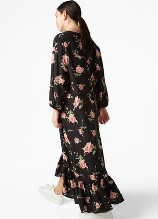 Monki платье цветочный принт длинное чёрное1 фото