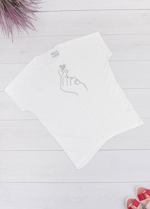 Стильна біла футболка з малюнком стразами великий розмір батал оверсайз