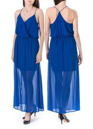 Платье макси "miami blues" из яркого шифона на бретелях l и xl5 фото