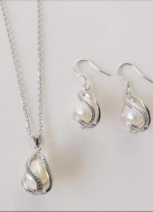 Срібний набір з натуральними перлами1 фото