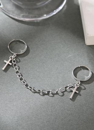 Двойное кольцо на цепи с крестами колечко в стиле панк рок хип хоп6 фото