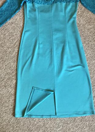 Красиве бірюзове плаття міді з мереживом 48 розмір2 фото