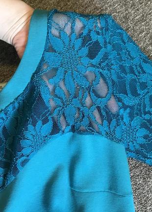Красиве бірюзове плаття міді з мереживом 48 розмір3 фото