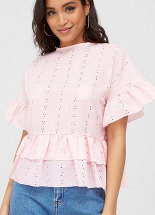 Натуральная розовая блузка топ прошва большой размер батал