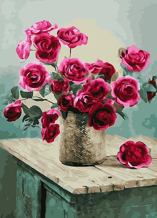 Картина за номерами букет троянд на комоді 61 фото