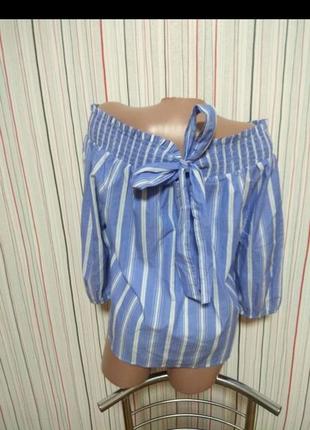 Полосатая кофточка блуза с открытыми плечами primark,блузка на плечах полоска2 фото