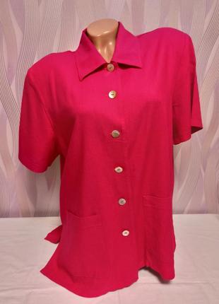 Яскрава блуза, фуксія, короткий рукав, 20% льон р. 3-4xl, німеччина