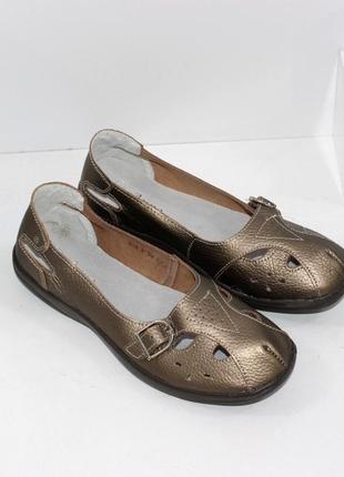 Женские кожаные летние туфли - бронза4 фото