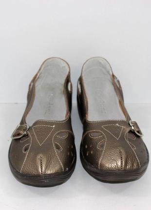 Женские кожаные летние туфли - бронза3 фото