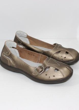 Женские кожаные летние туфли - бронза
