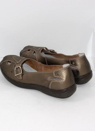 Женские кожаные летние туфли - бронза6 фото