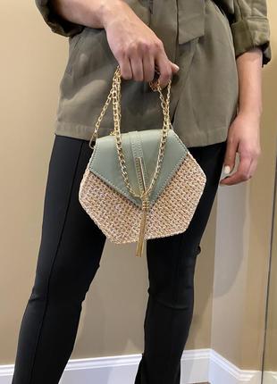 Літня жіноча плетена сумочка клатч хакі3 фото