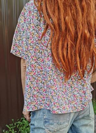 Рубашка блуза тениска батал большого размера коттон хлопок винтажная в принт цветочек4 фото