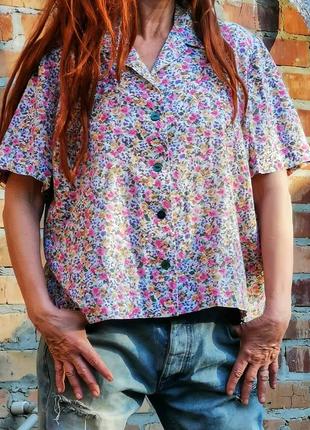 Рубашка блуза тениска батал большого размера коттон хлопок винтажная в принт цветочек5 фото