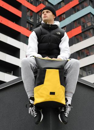 Чоловічий комбінований жовто-чорний трендовий мега місткий рюкзак для спортзалу