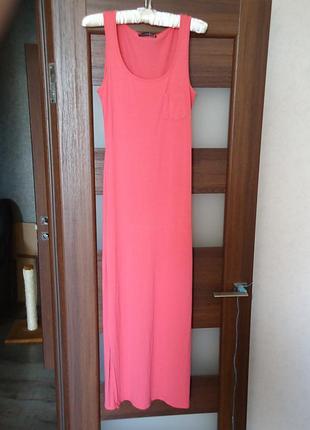 Кораллово розовое майка-платье миди лососевое макси-платье платье сарафан трикотажный натураль