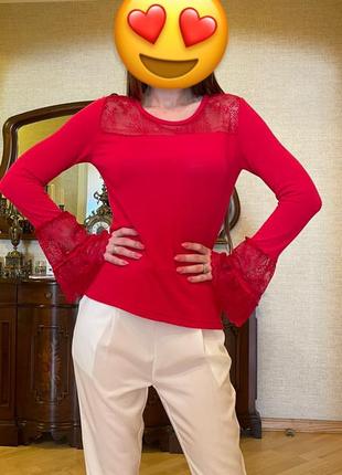 Get in on червоний пуловер розмір xs s блуза кофта з красивими мереживними1 фото
