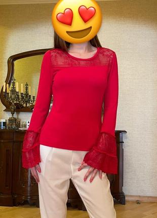 Get in on красный полувер размер xs s блуза кофта с красивыми кружевными4 фото