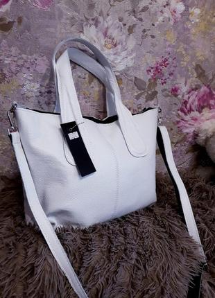 Белая кожаная сумка шоппер женская кожаные сумки женские большие вместительные1 фото