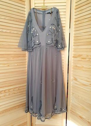 Sale шифоновое летящее платье boohoo с кейпами s-m вышивка бисером3 фото