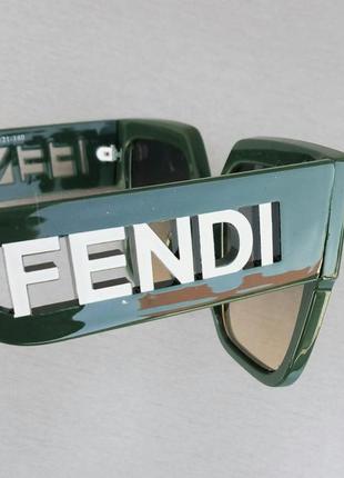 Fendi жіночі сонцезахисні окуляри великі зелені з зелено бежевим градієнтом7 фото