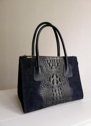 Шкіряна нова сумка genuine leather borse з натуральної шкіри, замші2 фото