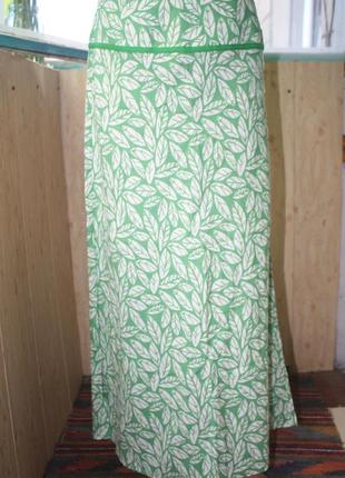 Прекрасная длинная льняная юбка в листиках