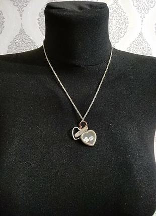 Mom. стеклянный кулон, подвеска сердце на серебристой цепочке