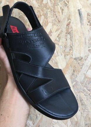 Мужские кожаные сандалии-шлепанцы levis black4 фото