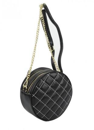 Стильна кругла шкіряна сумка кроссбоди на ланцюжку стьобаний натуральна шкіра