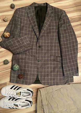 Стильний, лляний піджак,блейзер в клітку, 100% льон paul kehl (швейцарія🇨🇭)