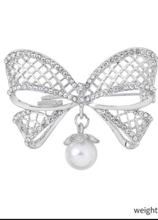 Брошь бант стразы/жемчуг