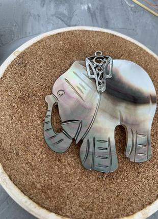 Подвеска перламутровая слон резьбованная жемчугная большая летняя бохо этатно