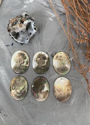 Камея девушка гемма портрет перламутр натуральный