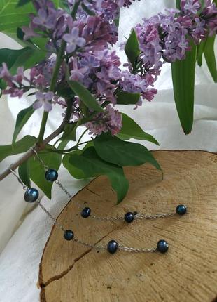 Сережки сталеві з перлами "чорний лебідь"1 фото