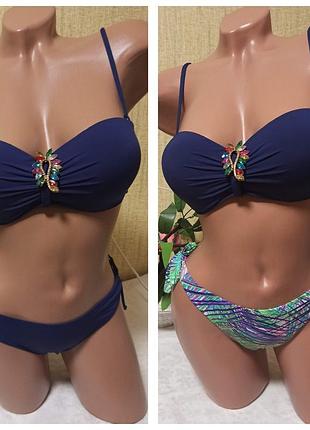 Класний купальник ліф + двоє плавок однотонні і принт