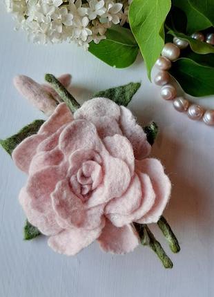 Брошка квіткова, троянда з вовни мериноса1 фото