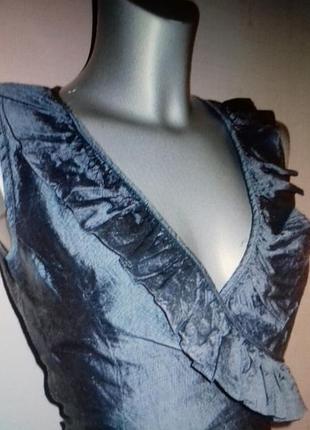 Розкішна сіро-блакитна блуза з оборкою! сатинова