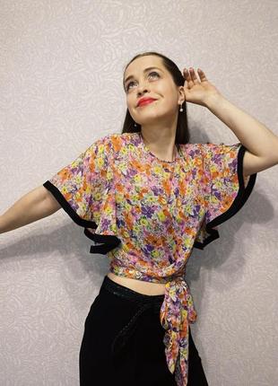 Блуза від zara s m l квітковий принт рукава метелика нова!