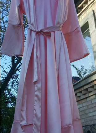 Халат и рубашка шелк розовый перламутр